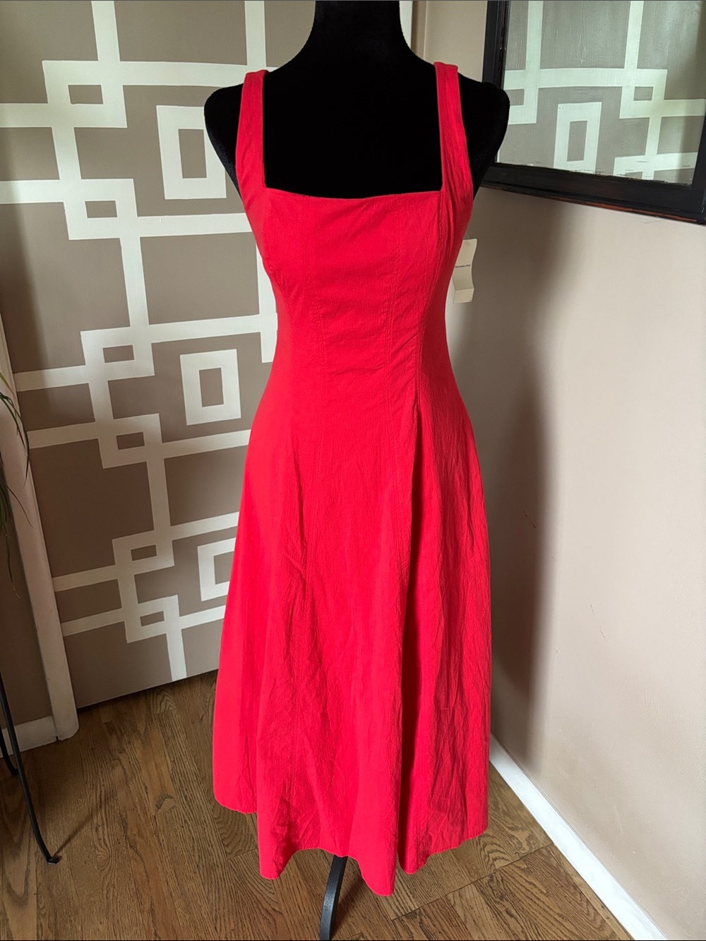 NWT Abercrombie & Fitch Emerson Red Square-Neck Fit & Flare Midi Dress Size XS